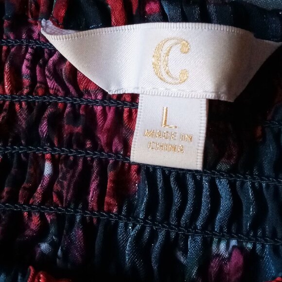 🌸Charming Charlie Floral Scoop Neck Women's Babydoll Top Teal Red Shiny Boho🌸 - Picture 5 of 12